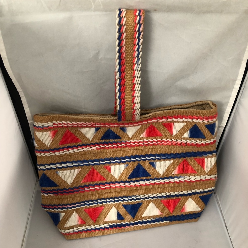 Unique embroidered burlap Single strap tote bag